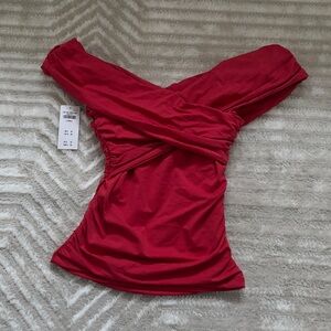 Abercrombie & Fitch Vibrant Red Off-Shoulder Blouse